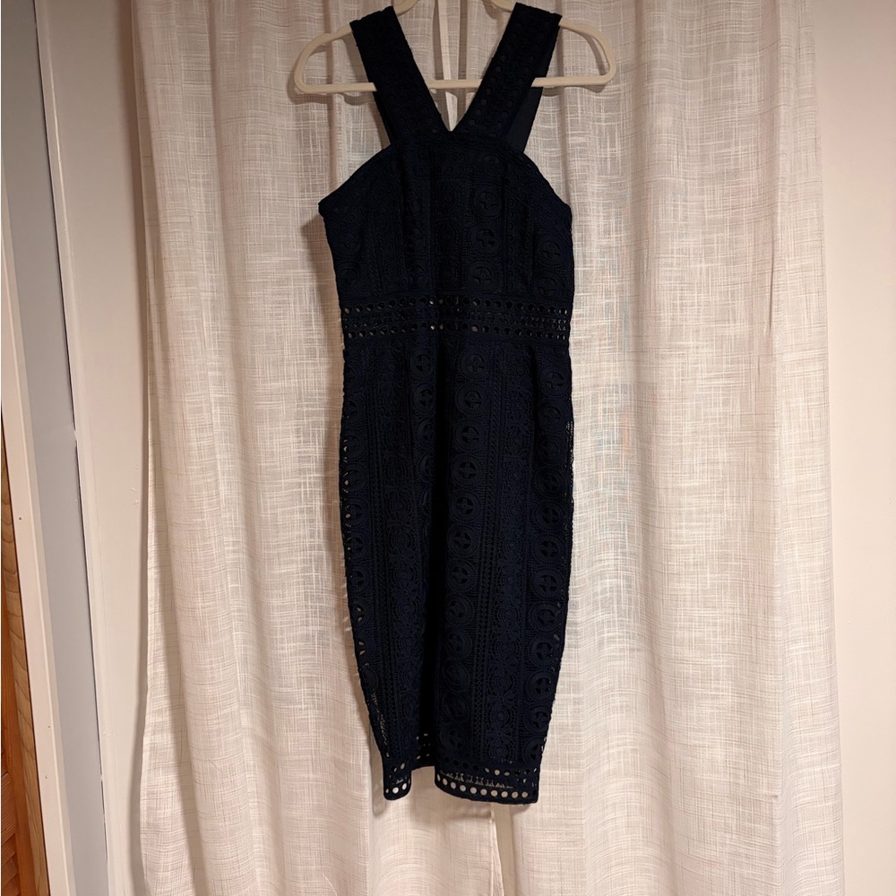 Lulu's Navy Eyelet Lace Midi Dress with Wide Straps